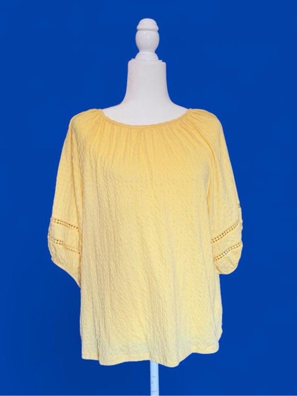 Boho Cottagecore Peasant Flowy Textured Weave Butter Yellow Blouse